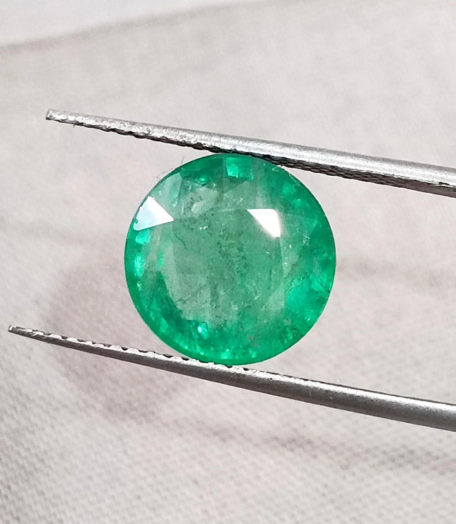 Zambian Emerald 3.28ct Natural Certified Round cut Medium Green Minor Oiled Gemstone