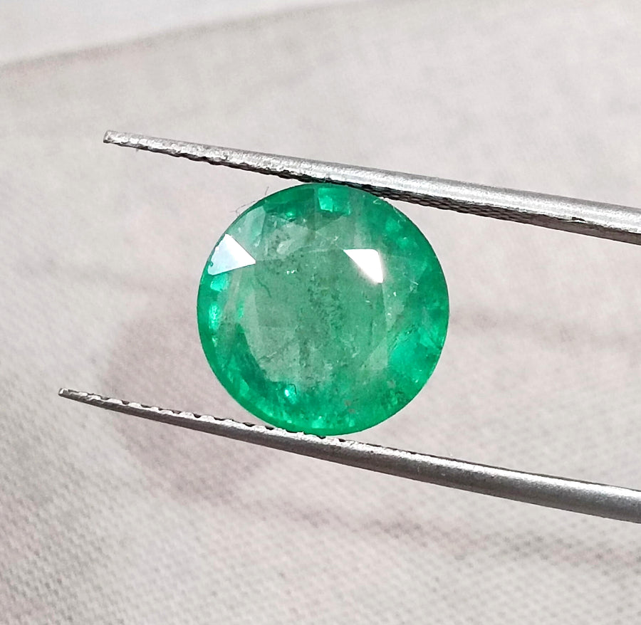 Zambian Emerald 3.28ct Natural Certified Round cut Medium Green Minor Oiled Gemstone