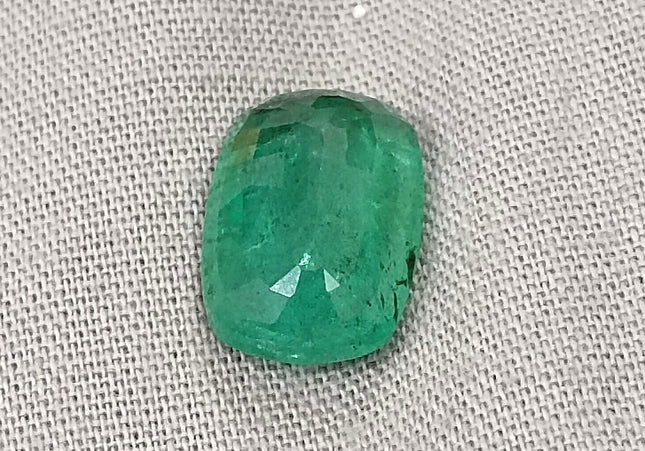 4.87ct Natural Zambian Emerald, Cushion Cut Minor Oiled Natural Gemstone.