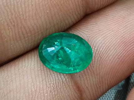 Certified 2.40ct Zambian Natural Emerald Medium Bright Grass Green Oval Cut Loose Gemstone