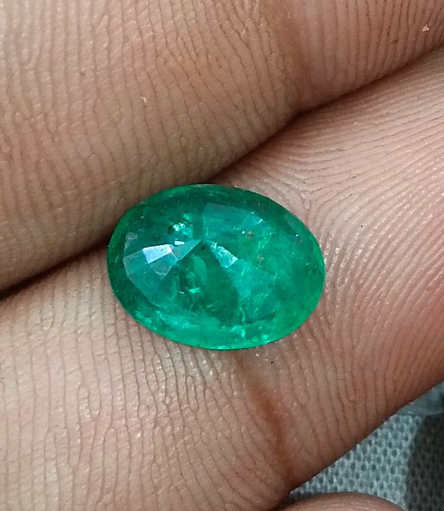 Certified 2.40ct Zambian Natural Emerald Medium Bright Grass Green Oval Cut Loose Gemstone