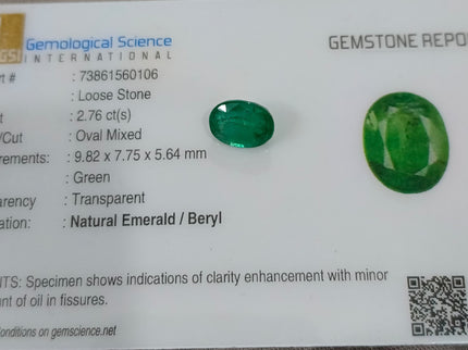 Zambian Emerald 2.76ct Certified Natural Deep Golden Green Oval Cut Loose Gemstone