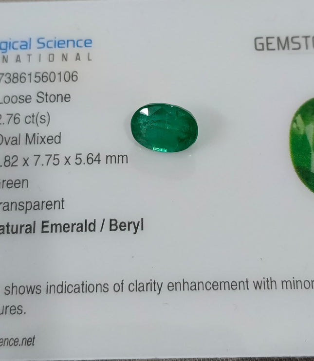Zambian Emerald 2.76ct Certified Natural Deep Golden Green Oval Cut Loose Gemstone