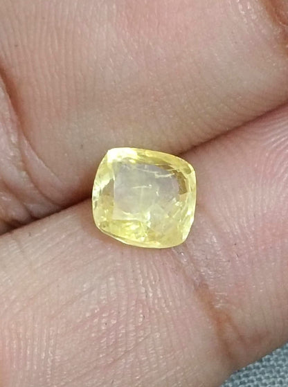 GSI Certified 1.93ct Cushion Cut Yellow Ceylon Sapphire, 100% Natural Untreated Gemstone