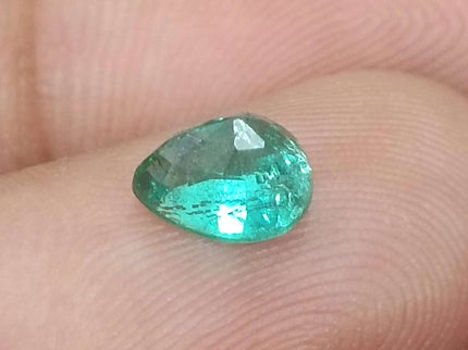 Certified 0.99ct Natural Zambian Emerald Stone Medium Deep Green Pear Cut