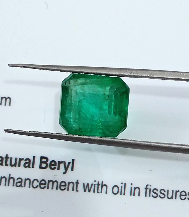 Emerald Natural 3.64ct GSI Certified Medium Deep Parrot Green Octagon Cut Loose Gemstone