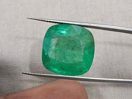 Natural Emerald 14.42ct Certified Medium Deep Bright Green Cushion Cut Gemstone
