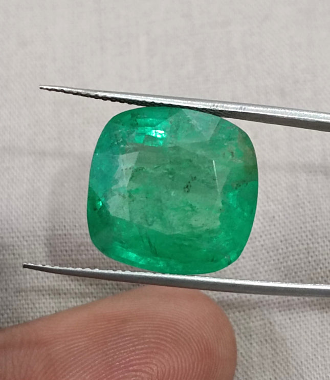 Natural Emerald 14.42ct Certified Medium Deep Bright Green Cushion Cut Gemstone