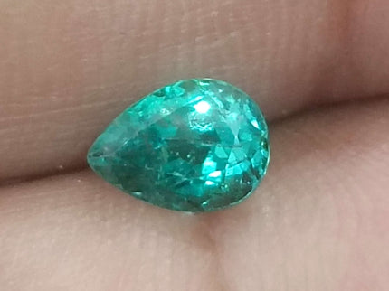 1.04ct Natural Emerald Medium Bluish Green GSI Certified Zambian Pear Cut Gemstone