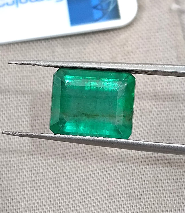 Natural Emerald 3.58ct GSI Certified Medium Deep Green Octagon Cut Gemstone