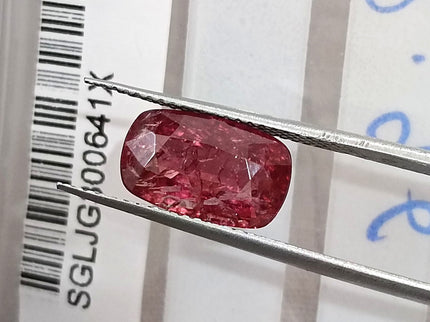 2.96ct Unheated Mozambique Ruby Rasberry Red SGL Certified Cushion Cut Loose Gemstone