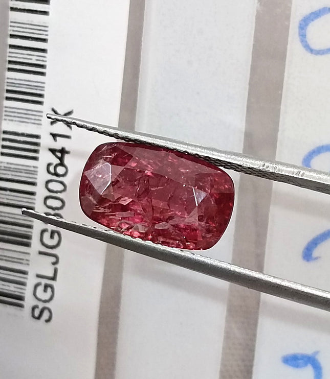 2.96ct Unheated Mozambique Ruby Rasberry Red SGL Certified Cushion Cut Loose Gemstone