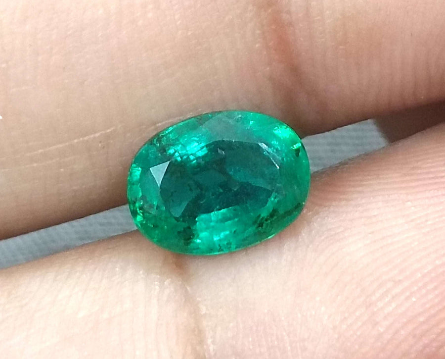 1.76ct Natural Emerald GSI Certified Deep Green Zambian Oval Cut Stone