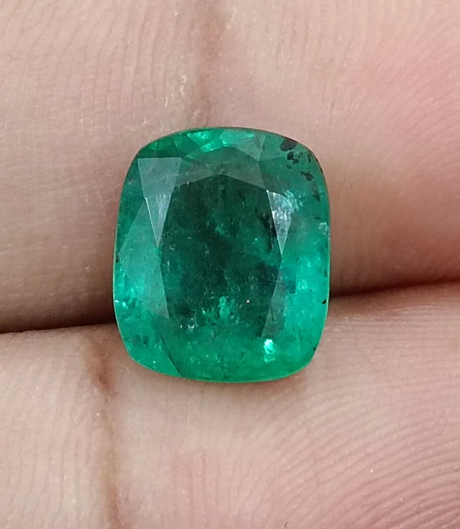 Zambian Emerald 4.25ct Natural Medium Deep Green Cushion Cut Stone