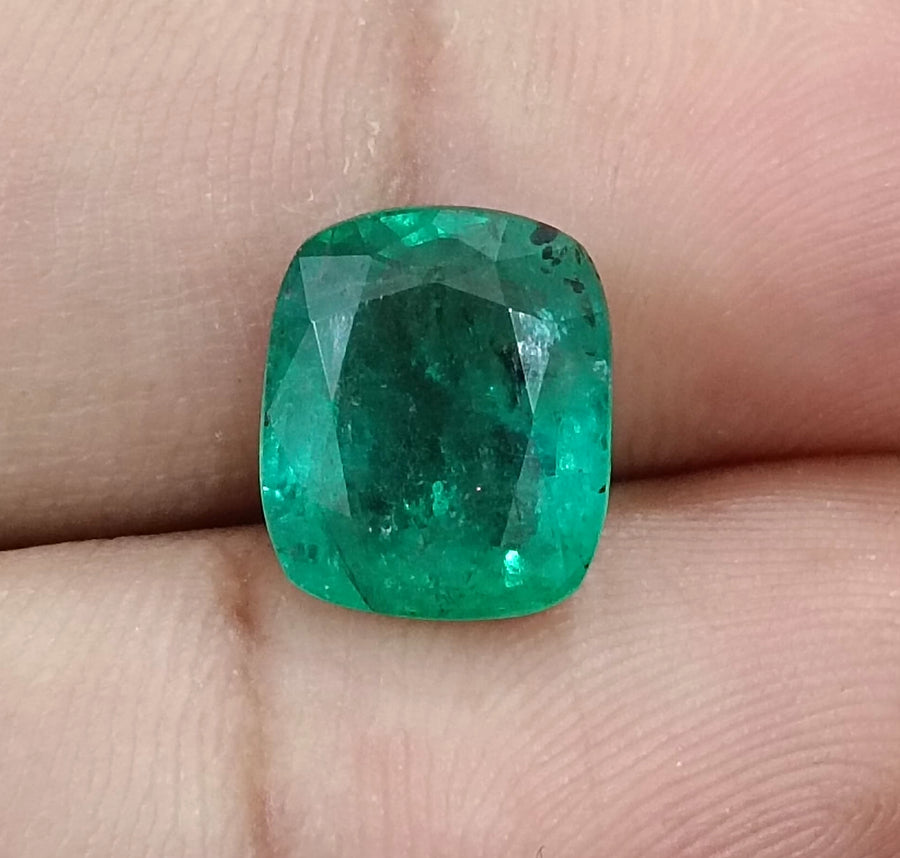 Zambian Emerald 4.25ct Natural Medium Deep Green Cushion Cut Stone