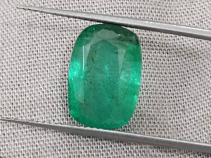 4.87ct Zambian Emerald, Deep Green Cushion Cut Loose Gemstone