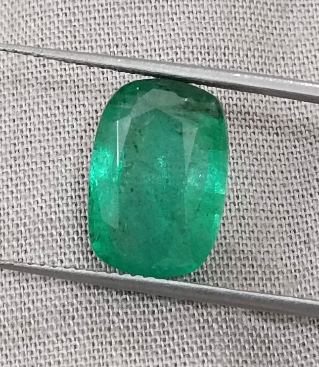 4.87ct Zambian Emerald, Deep Green Cushion Cut Loose Gemstone