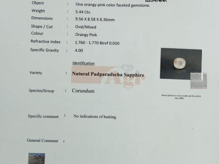 Padparadscha sapphire 5.44ct Certified Natural Unheated Loose Gemstone