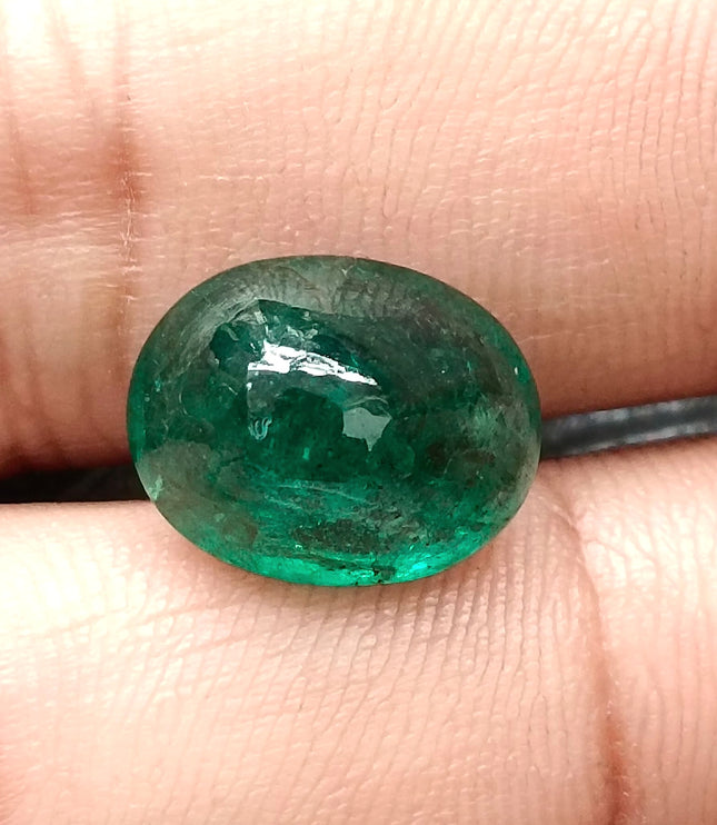 7.15ct Cabochon Cut Vivid Deep Green Natural Zambian Emerald Minor Oiled Loose Gemstone