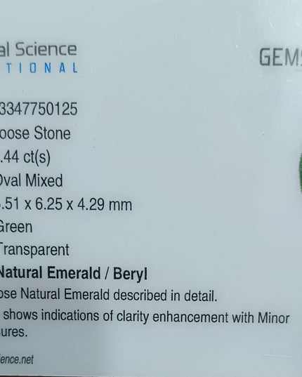 GSI Certified 1.44ct Medium Shamrock Green Natural Zambian Emerald Minor Oiled Loose Gemstone