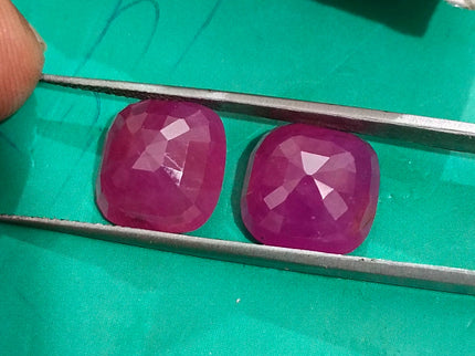 15.02ct Matched African Ruby Pair Natural Unheated Purplis Red Cushion Cut Loose Gemstone