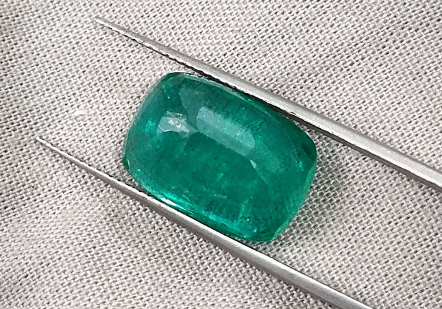 Big 9.75ct Zambian Emerald, Cushion cut Medium Deep Green Loose Gemstone.