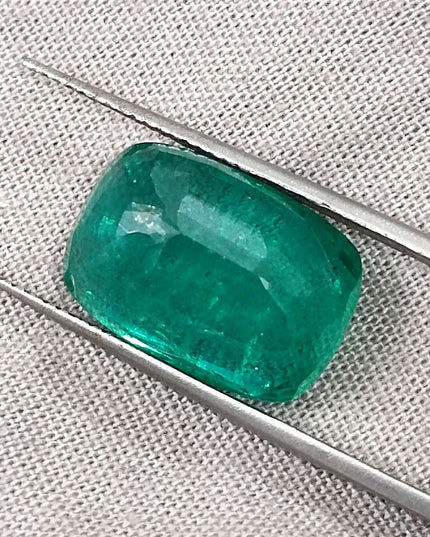 Big 9.75ct Zambian Emerald, Cushion cut Medium Deep Green Loose Gemstone.