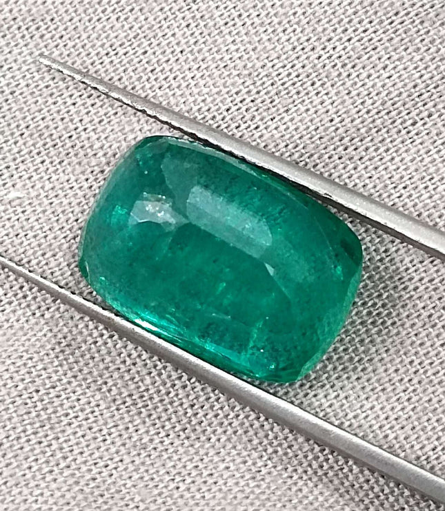 Zambian Emerald 9.75ct Natural Medium Deep Green Cushion Cut Loose Gemstone
