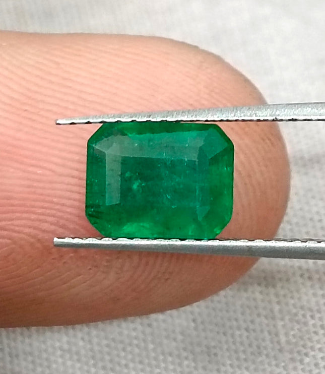 1.44ct Deep Green Zambian Emerald, Certified Natural Octagon Cut Loose Stone