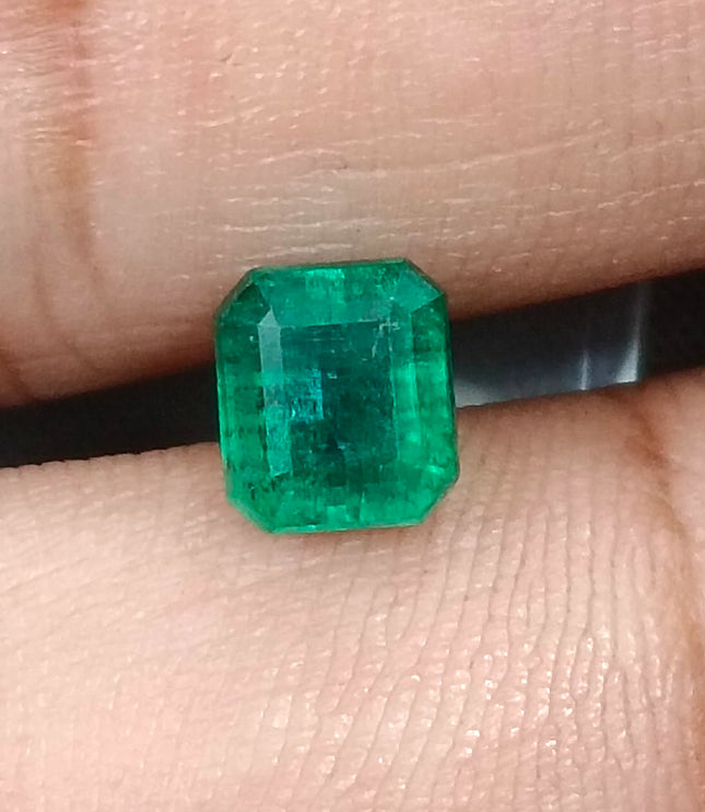 1.59ct Zambian Emerald, Certified Natural Deep Pure Green Octagon Cut Gemstone
