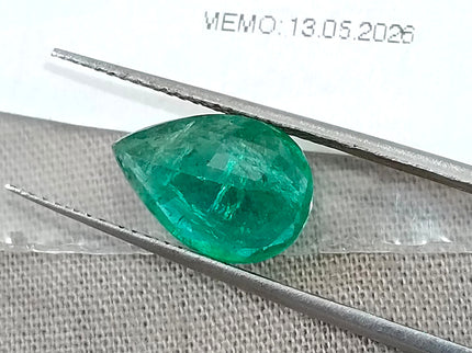 2.69ct Natural Emerald Medium Deep Vivid Green Pear Cut GSI Certified Gemstone