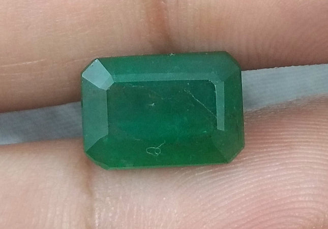 5.29ct Deep Green Emerald Cut Natural Zambian Emerald Moderately Clarity Enhanced Loose Gemstone