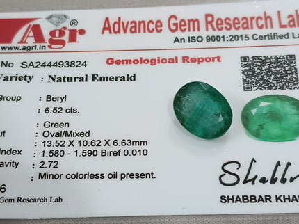Natural Zambian Emerald 6.52ct Certified Medium Deep Forest Green Oval Cut Big Size Gemstone