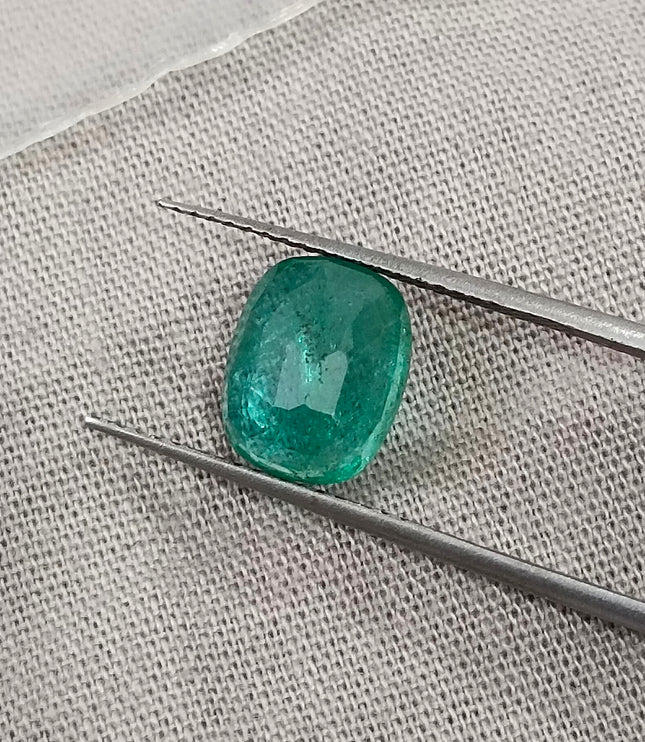 2.41ct Zambian Emerald GSI Certified Medium Green Cushion Cut Loose Gemstone