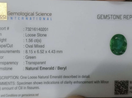 Certified 1.56ct Natural Zambian Emerald Deep Green Oval Cut Loose Gemstone