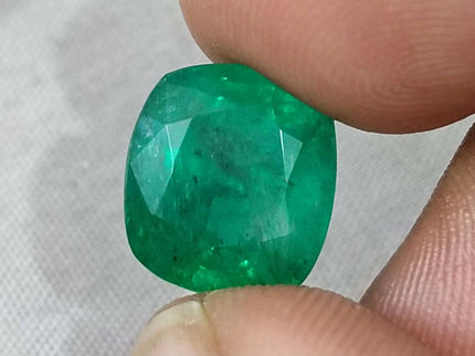 7.30ct Emerald Natural Certified Medium Bright Alpine Green Cushion Cut Stone