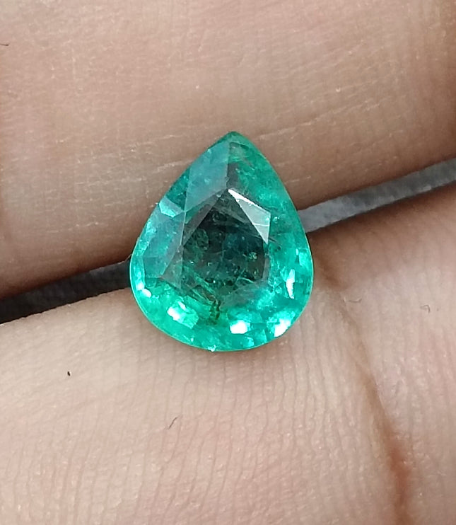 1.72ct Natural Emerald Zambia SGL Certified Medium Green Pear Cut Loose Gemstone
