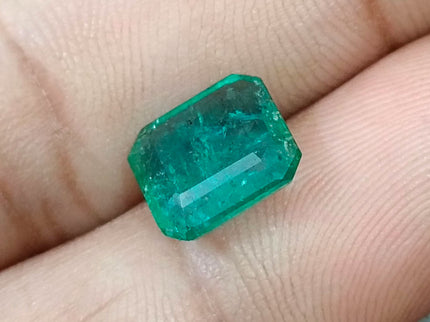 3.07ct Natural Emerald GSI Certified Medium Bluish Green Octagon Cut Gemstone