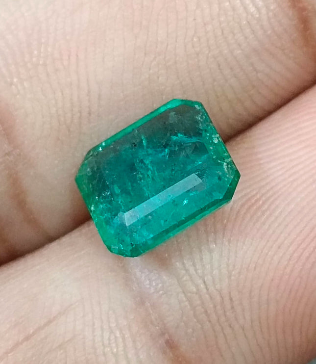 3.07ct Natural Emerald GSI Certified Medium Bluish Green Octagon Cut Gemstone