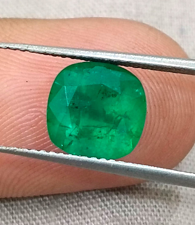Colombian Emerald 3.14ct Deep Pure Velvet Green Natural Certified Cushion Cut Gemstone