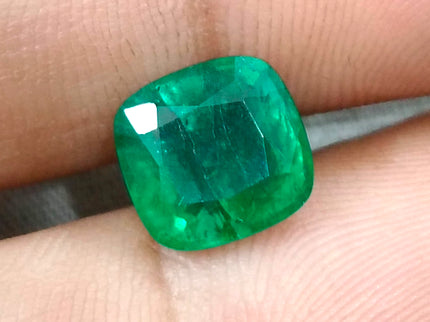Zambian Emerald 3.46ct Vivid Green Certified Natural Cushion Cut Gemstone