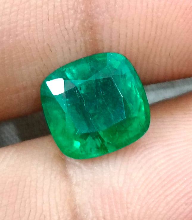 Zambian Emerald 3.46ct Vivid Green Certified Natural Cushion Cut Gemstone
