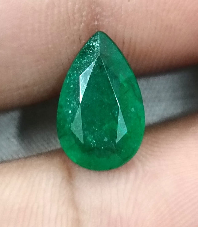 Zambian Emerald 3.05ct Natural Certified Deep Velvet Green Pear Cut Gemstone