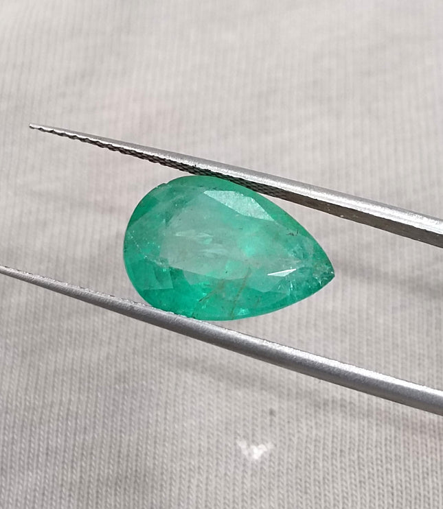 4.78ct Natural Colombian Emerald Medium Green Pear Cut Loose Gemstone