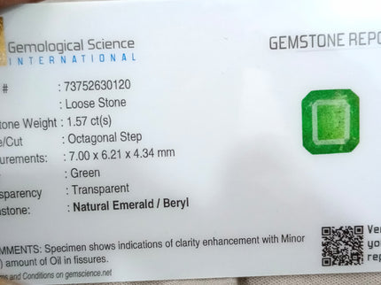 Zambian Emerald 1.57ct Medium Deep Spring Green Certified Octagon Cut Gemstone