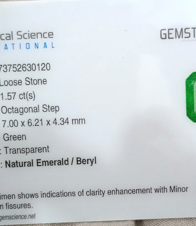 Zambian Emerald 1.57ct Medium Deep Spring Green Certified Octagon Cut Gemstone