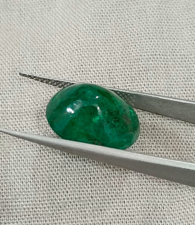 7.15ct Cabochon Cut Vivid Deep Green Natural Zambian Emerald Minor Oiled Loose Gemstone