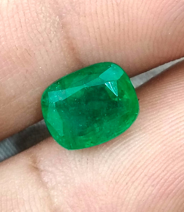 Zambian Emerald 3.34ct Certified Natural Medium Deep vivid Green Cushion Cut Loose Gemstone