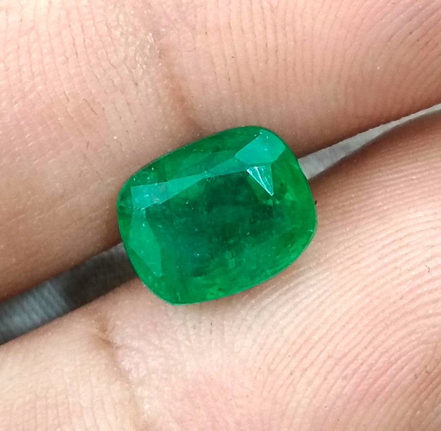 Zambian Emerald 3.34ct Certified Natural Medium Deep vivid Green Cushion Cut Loose Gemstone