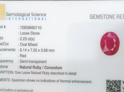 GSI Certified 2.23ct Mozambique Ruby, Natural untreated Gemstone